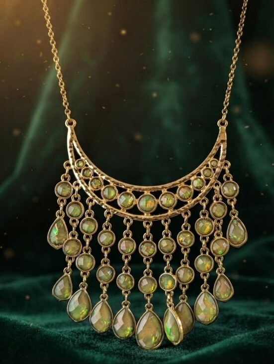 Vintage Jewelry - Vintage Gold Whimsigoth Color-Shift Chandelier Bib Necklace Statement | NOS